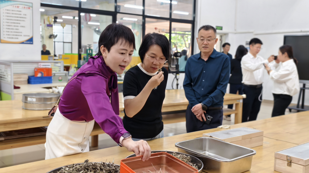 考察团了解艾条制作车间
